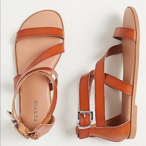 Cognac Faux Leather Asymmetric Gladiator Sandal